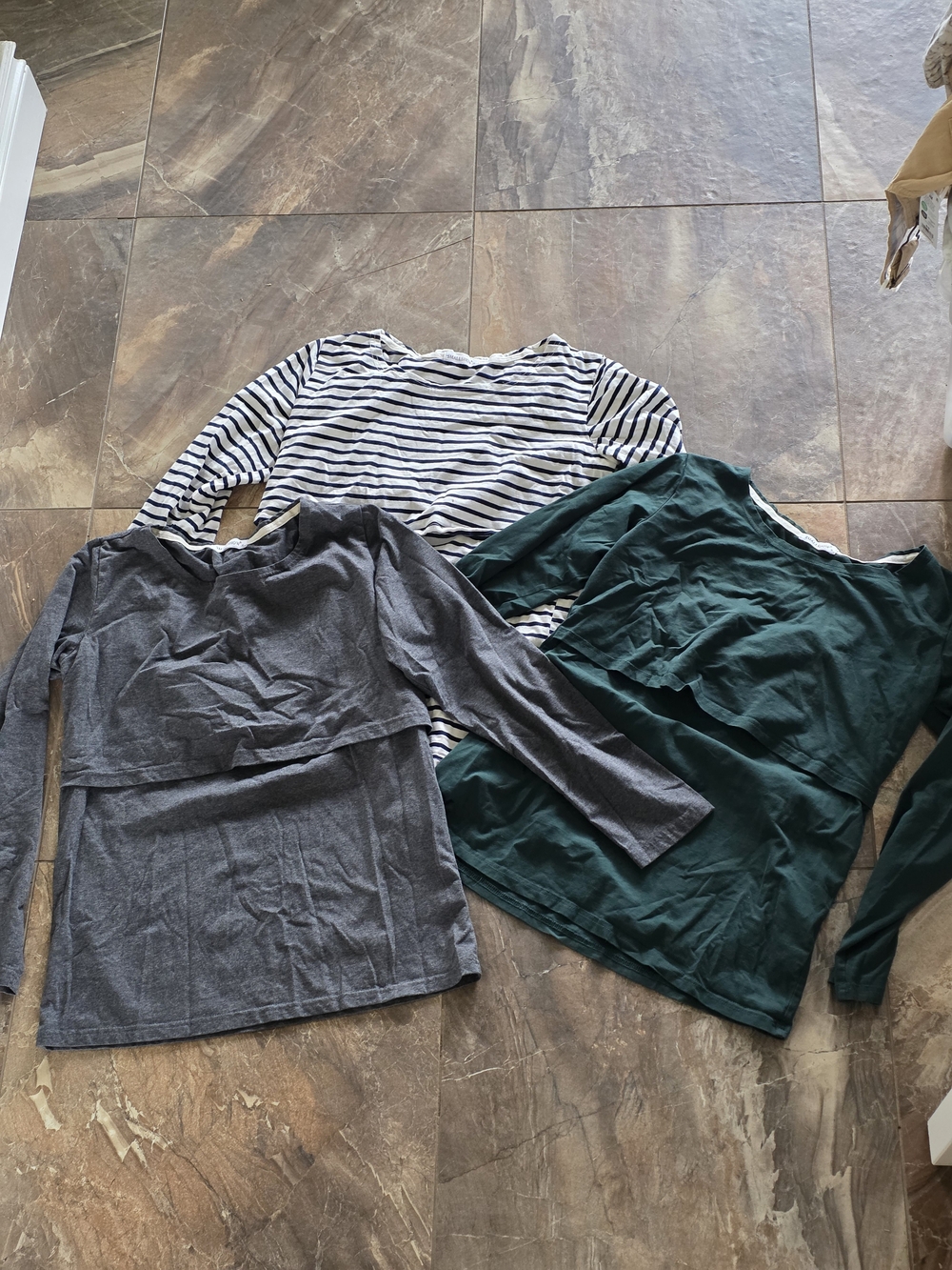 Women’s Long Sleeve Nursing Tee - Gray, Green, Stripe